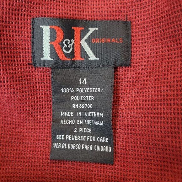 Vintage 80's R&K Originals Collarless Starburst Zip Up Blazer 14 Red Textured - Picture 9 of 10